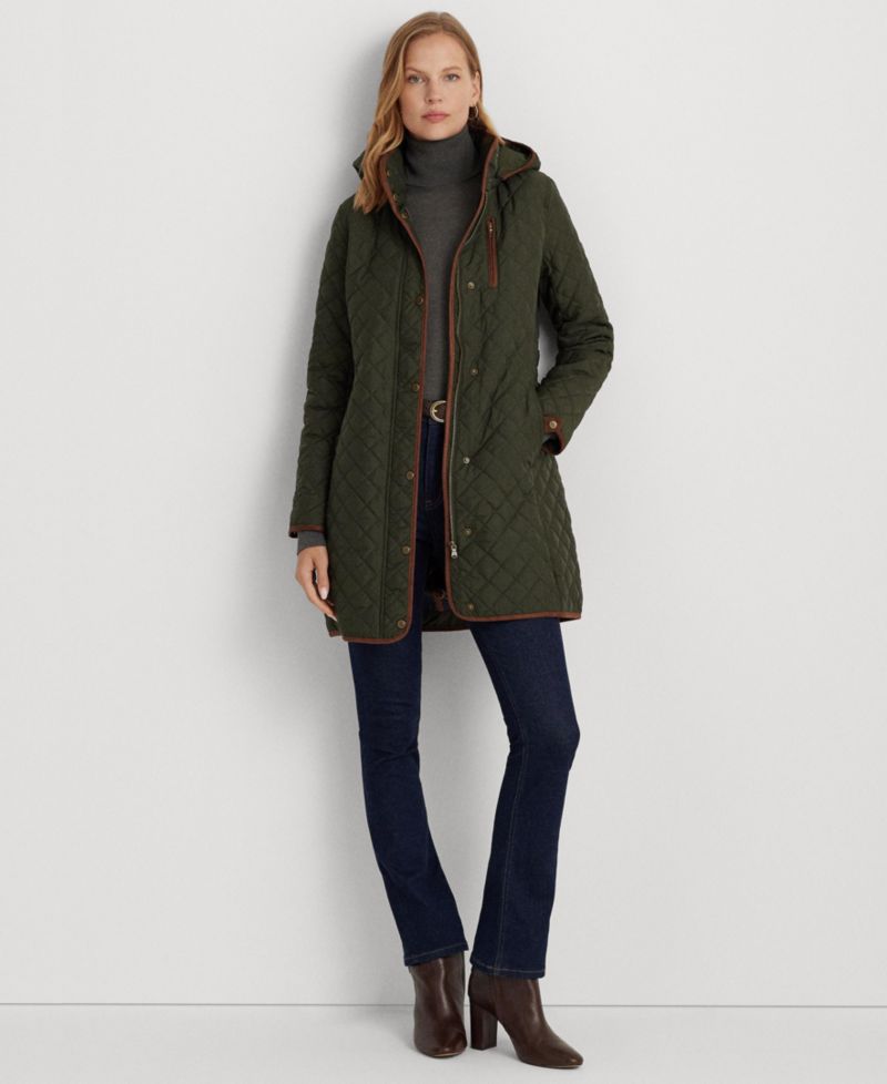 Petite Hooded Diamond-Quilted Coat