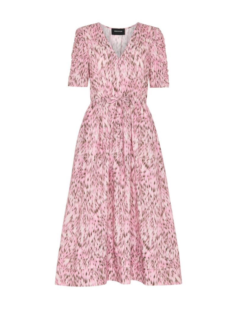 Women's Short Sleeve V-Neck Printed Midi Dress
