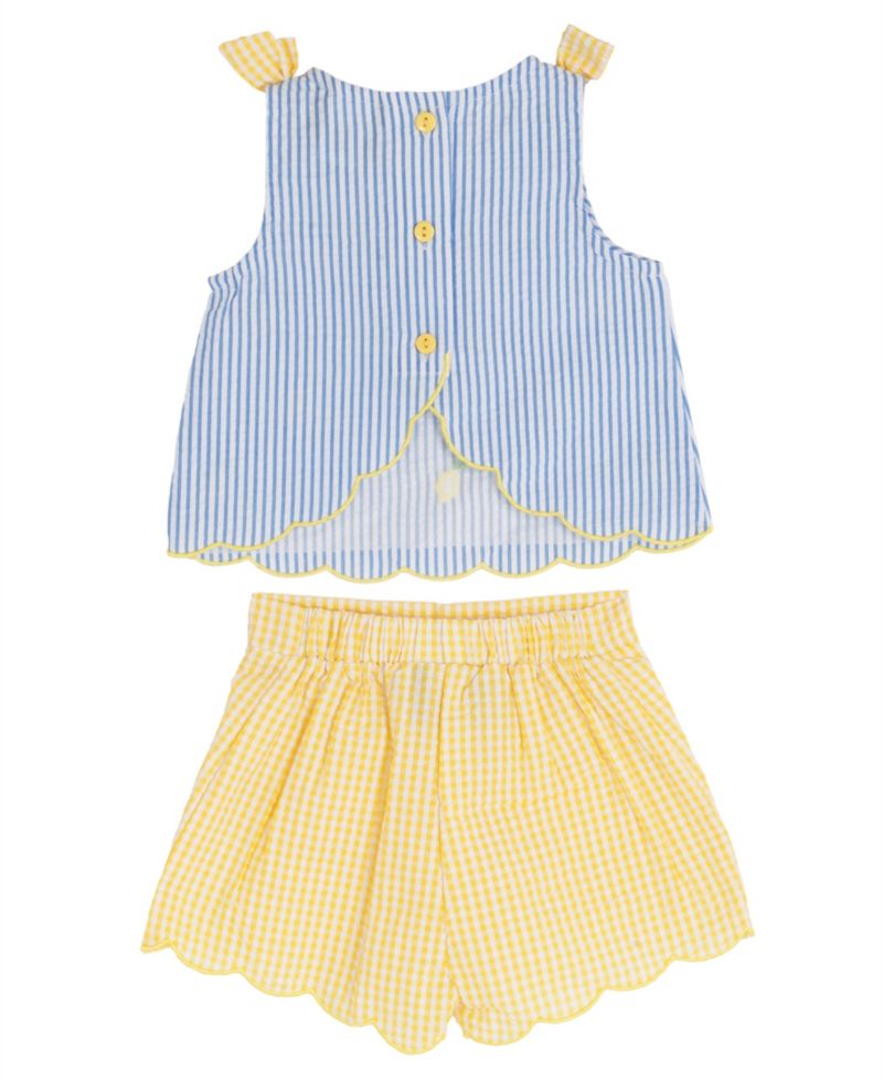Baby Girls' Striped Seersucker Top and Elastic Waistband Shorts, 2-Piece Set