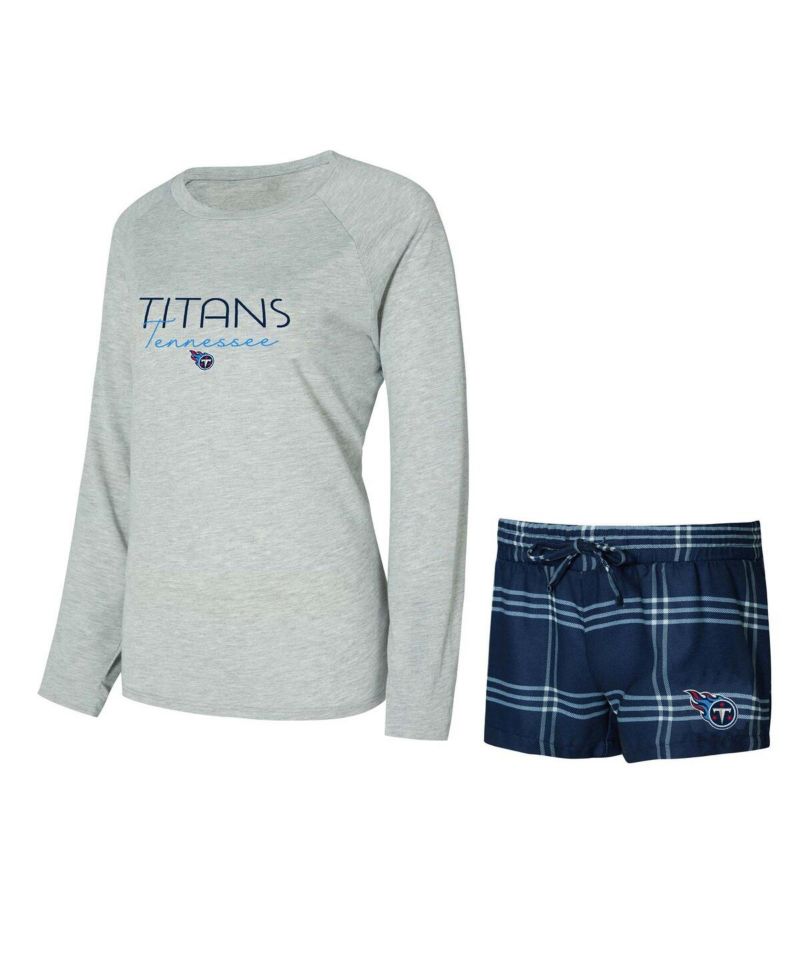 Women's 2-Pieace Navy/Gray Tennessee Titans Petition Raglan Long Sleeve Top and Shorts Set