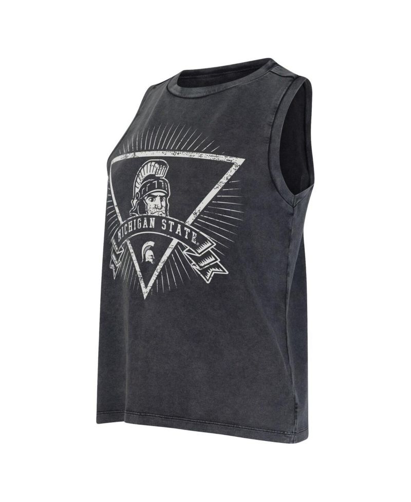 Women's Charcoal Michigan State Spartans Distressed Market French Terry Tank Top