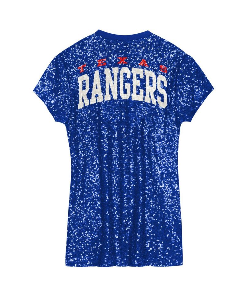 Big Girls Royal Texas Rangers Sequin V-Neck Dress