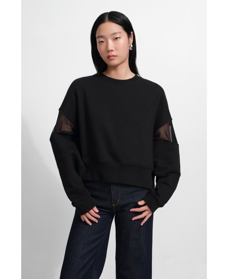 Women's Iara Mesh-Sleeve Panel Dropped-Shoulder Ribbed-Hem Sweatshirt