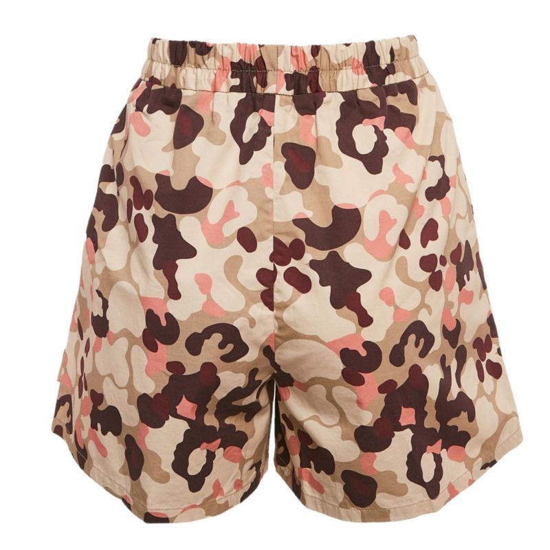 Women's Beige Camouflage Print Cotton Shorts