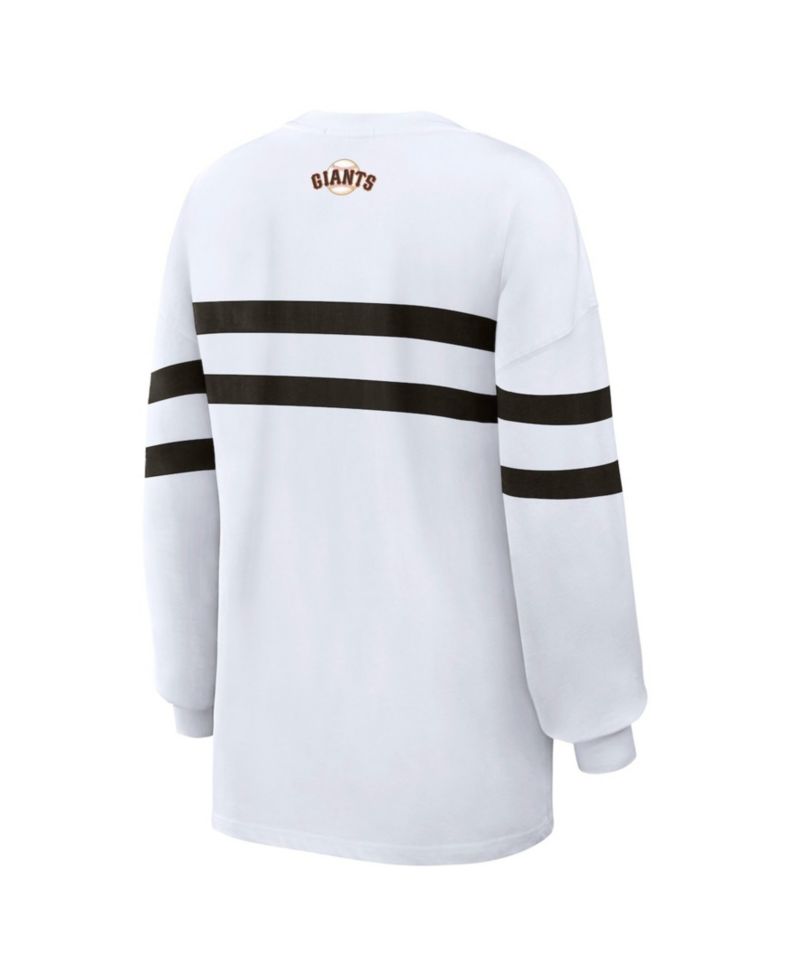 Women's White San Francisco Giants Oversized Long Sleeve Striped T-Shirt
