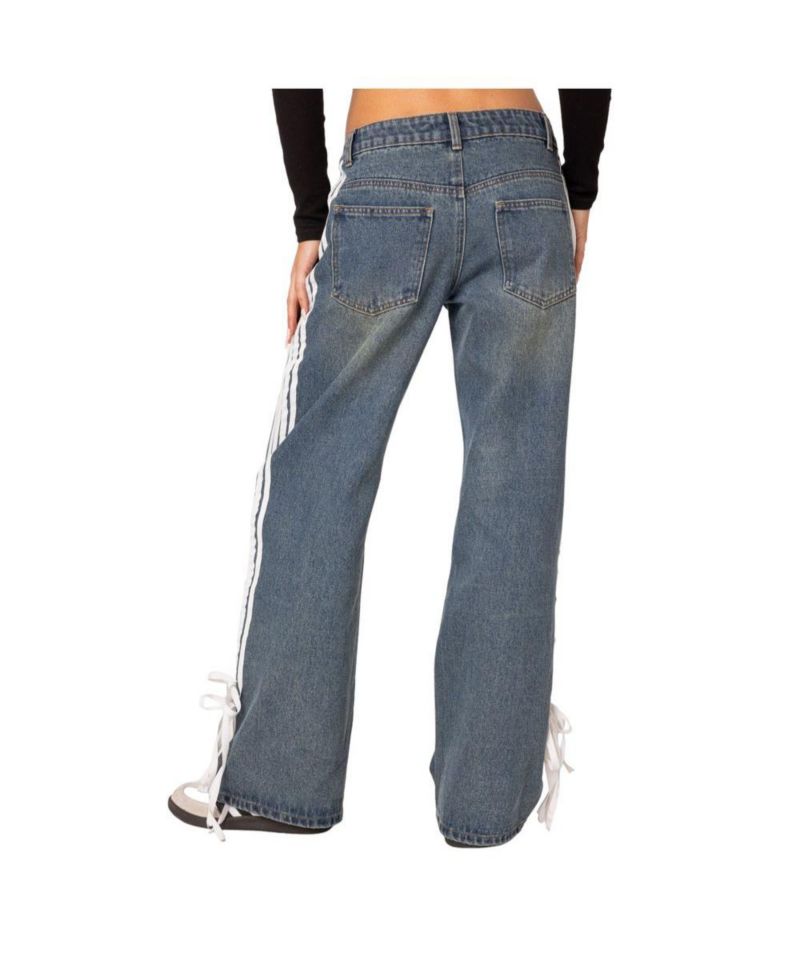 Women's Washed Low rise ribbon jeans