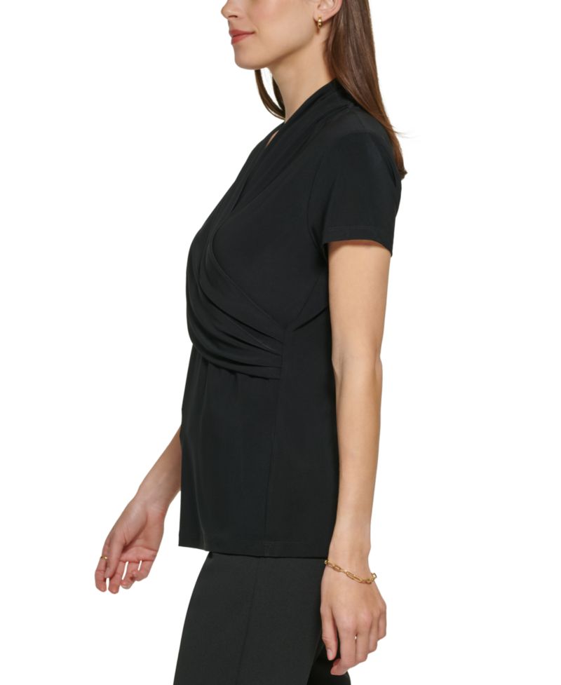 Petite Draped Surplice Blouse