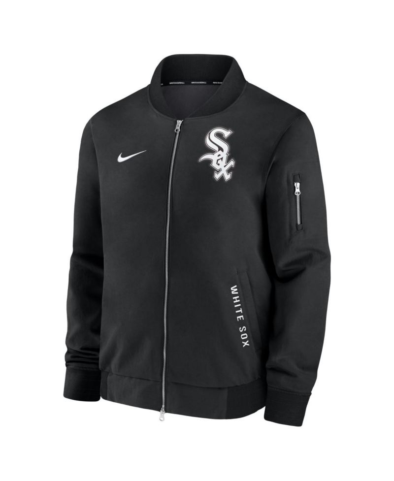 Men's Black Chicago White Sox Authentic Collection Dugout Relaxed Full-Zip Bomber Jacket
