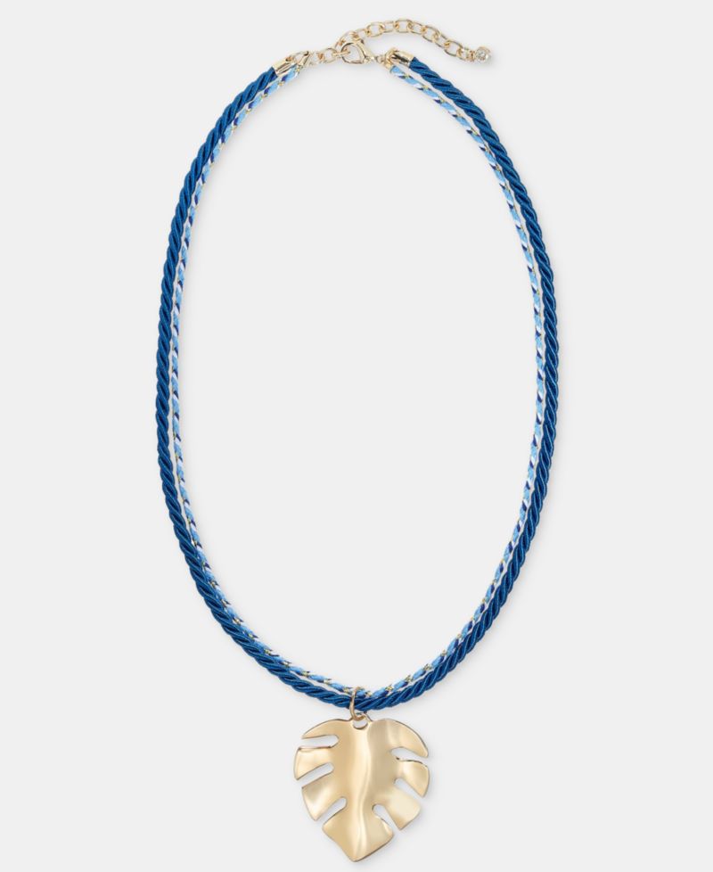 Palm Leaf Double Cord Pendant Necklace, 16" + 2" extender