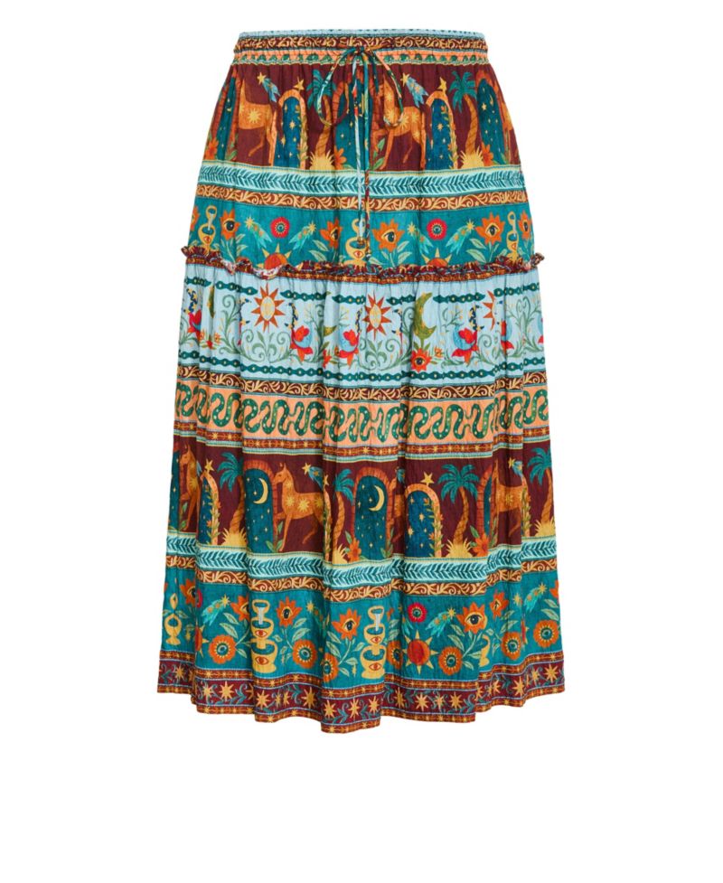 Plus Size Paradiso Tiered High-Waisted Print Midi Skirt