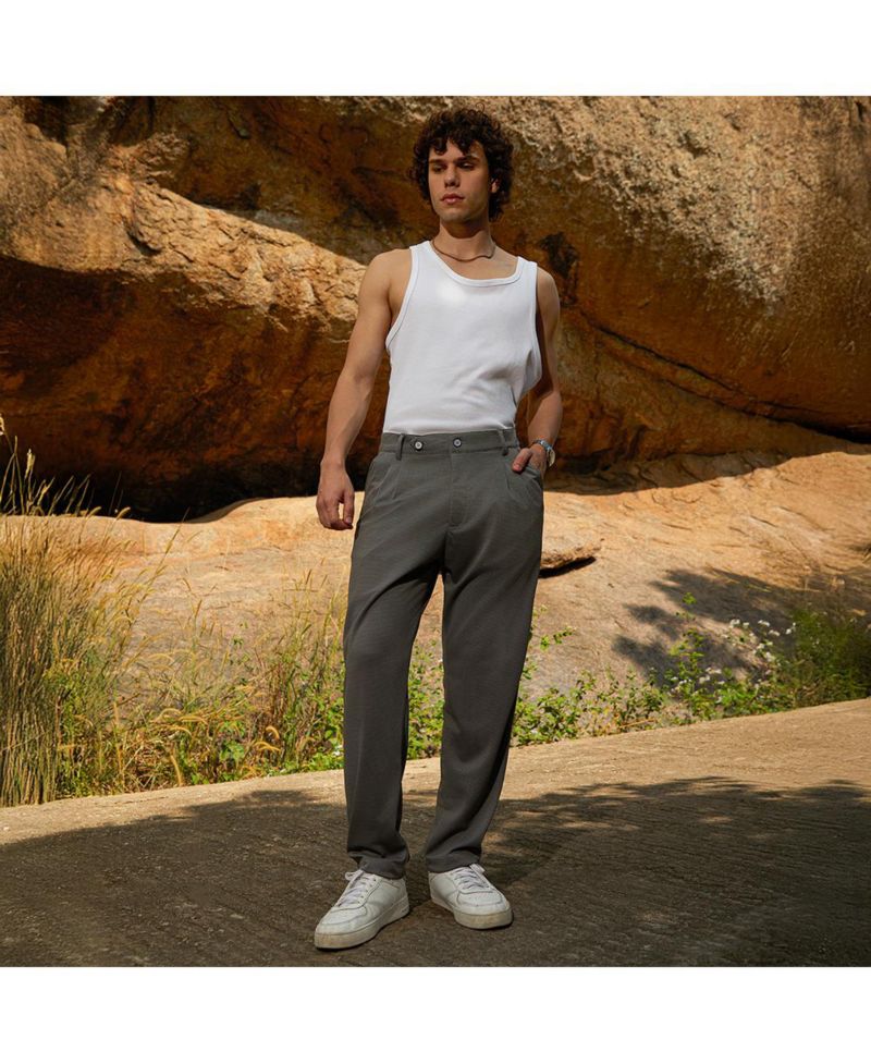 Men's Ash Grey Micro-Check Chino Trousers