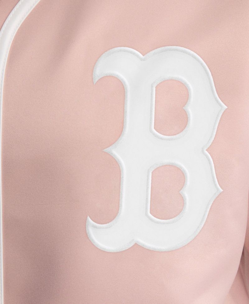 Women's Boston Red Sox Iconic Full-Button Satin Cropped Baseball Top