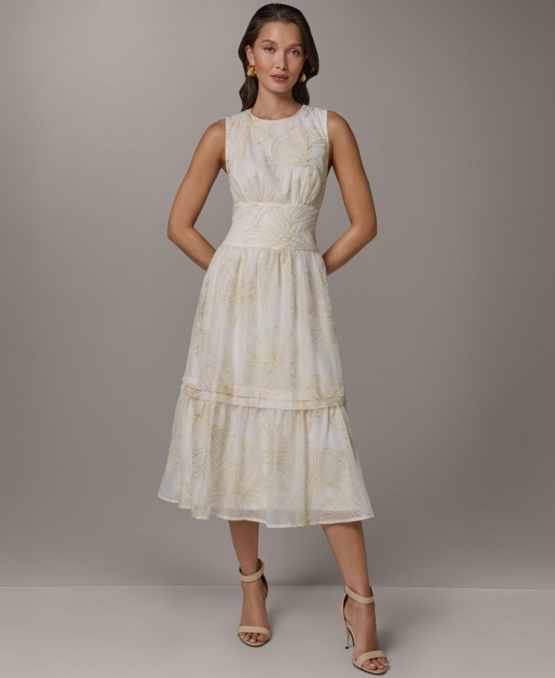 Women's Crewneck A-Line Embroidered Midi Dress