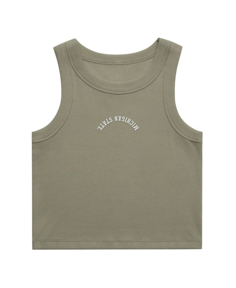 Women's Green Michigan State Spartans Upside Down Embroidery Ribbed Cropped Tank Top
