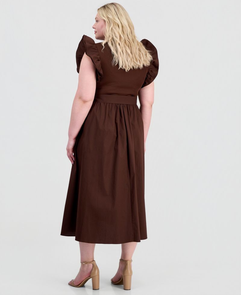 Plus Size Mixed Knit Woven Midi Dress