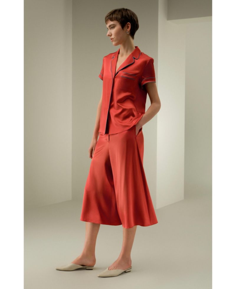 Women's Lsxes Contrast-Trimmed Silk Shirt