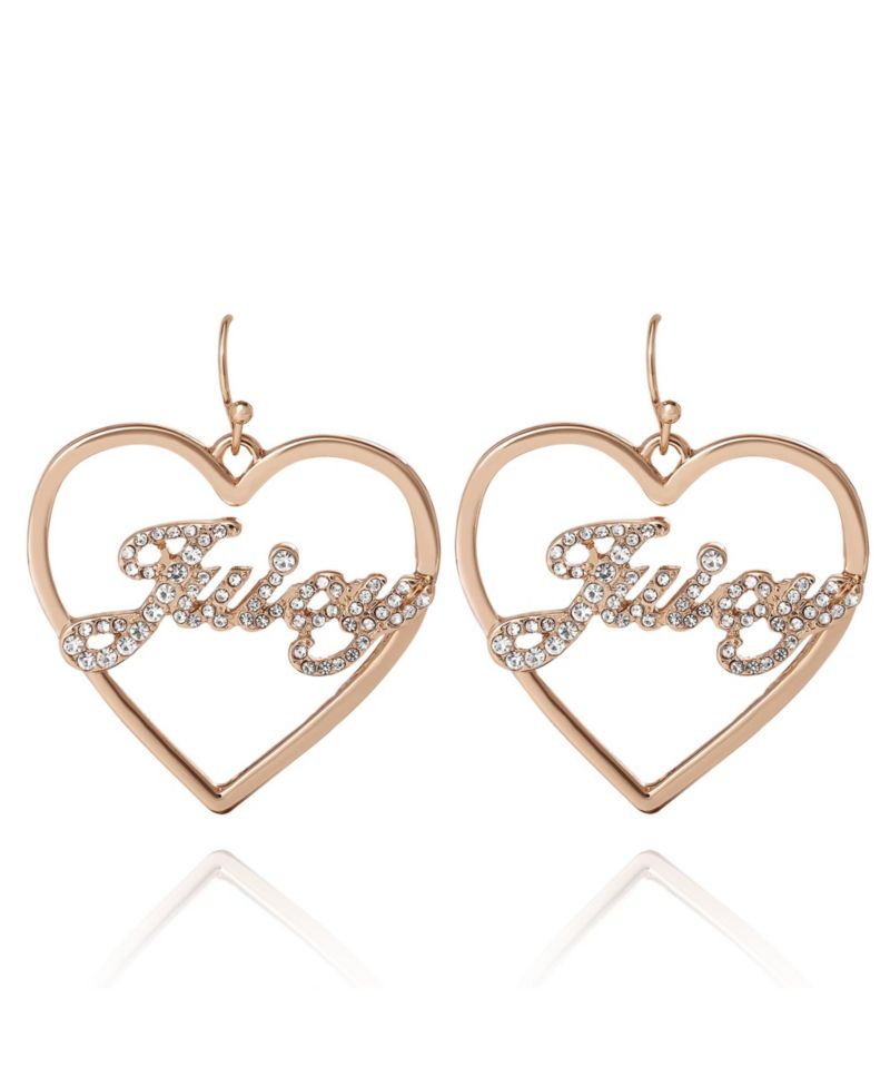 Crystal Heart Drop Script Logo Earrings