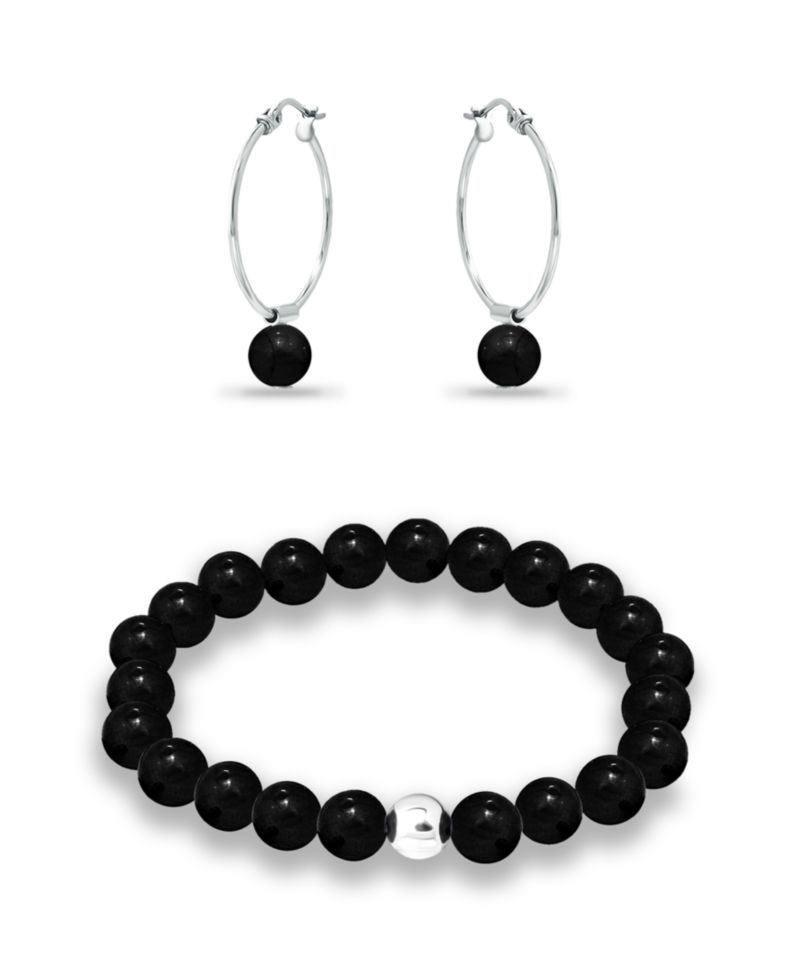 Silver Plated Multi Genuine Stone Bracelet and Earring, 2 Piece Set