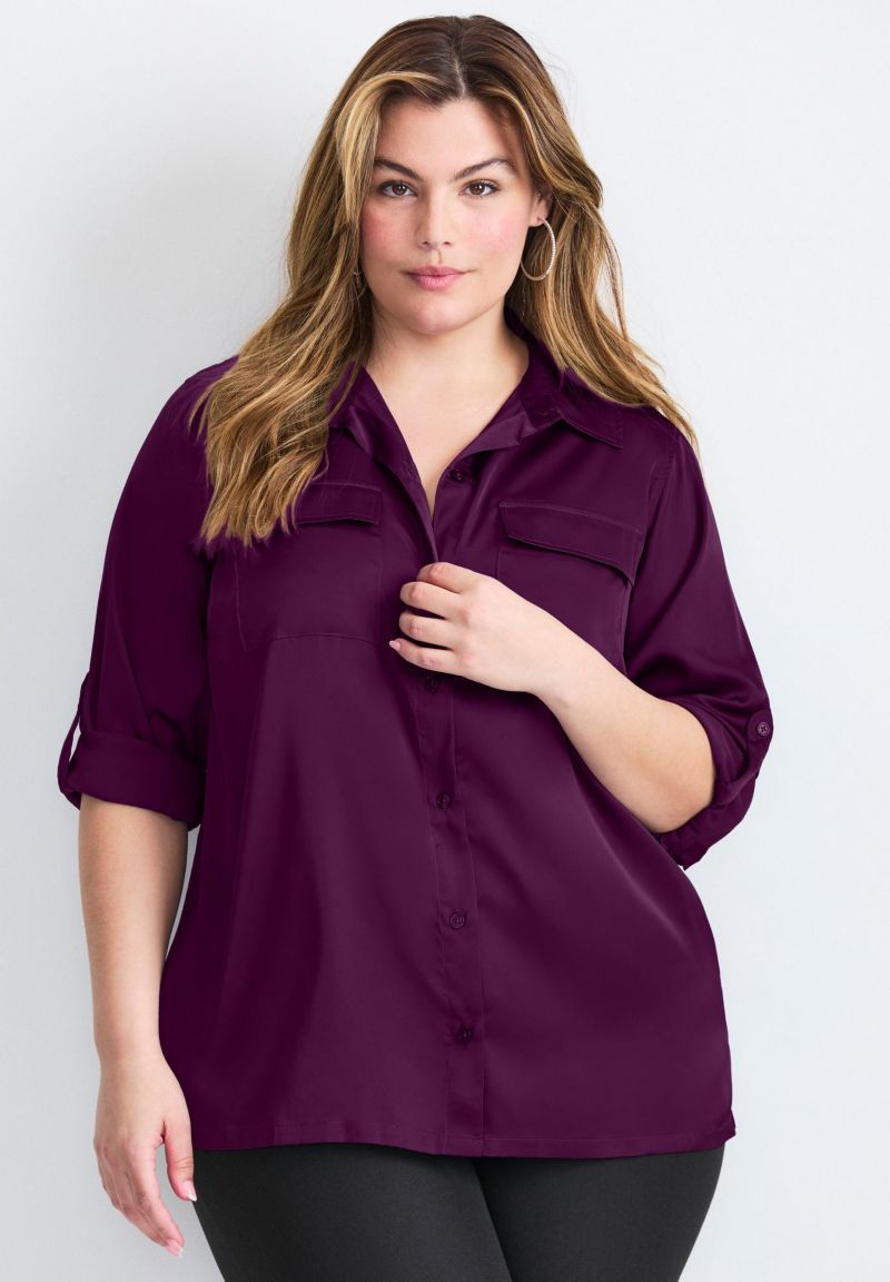 Women's Plus Size Sateen Utility Shirt