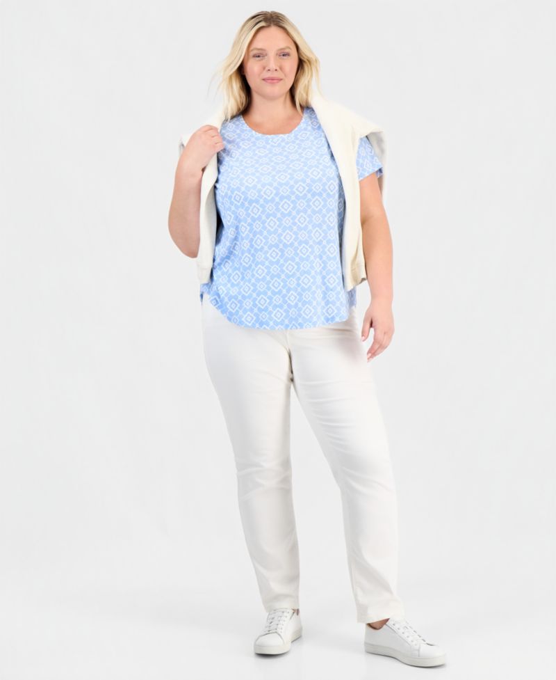 Plus Printed Short-Sleeve Crewneck Tee