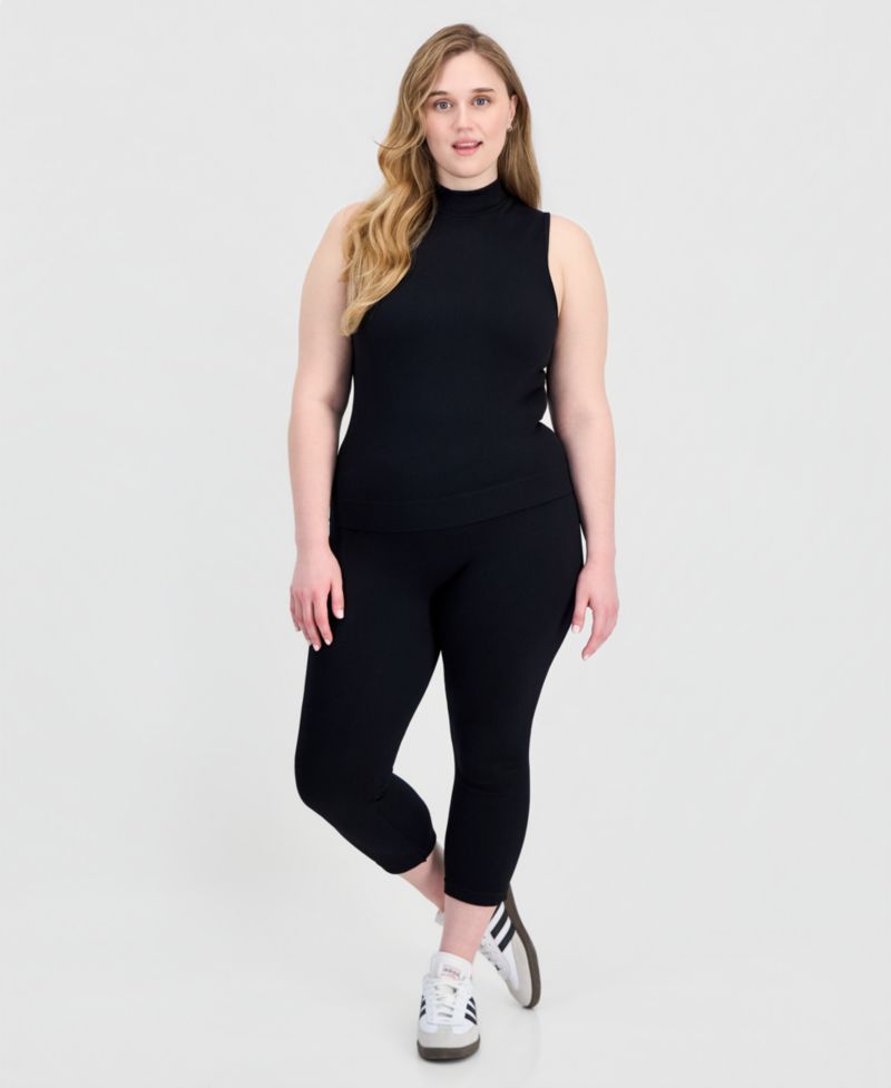 Trendy Plus Size Ribbed Mock Neck Top & Pants Set