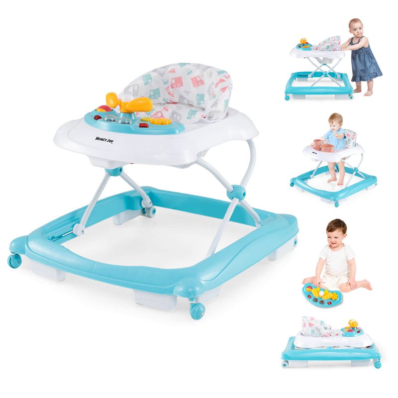Foldable Baby Walker with 3 Adjustable Heights Comfy Padded Seat