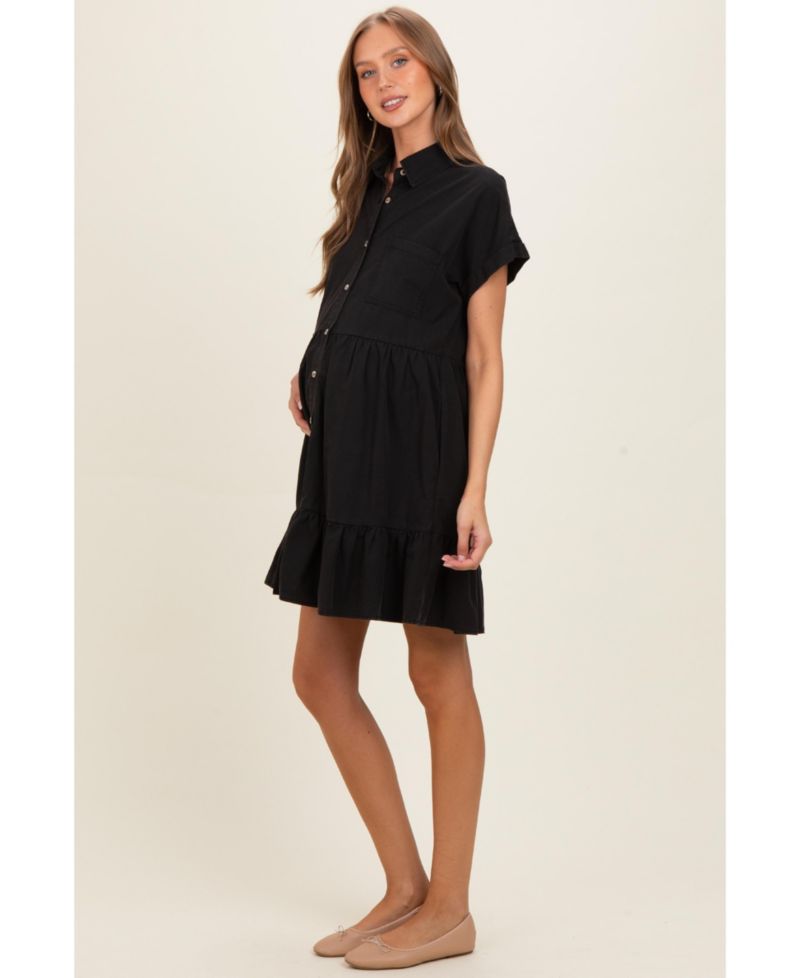 Maternity Clay Empire Waist Ruffled Hem Short-Sleeve Mini Dress