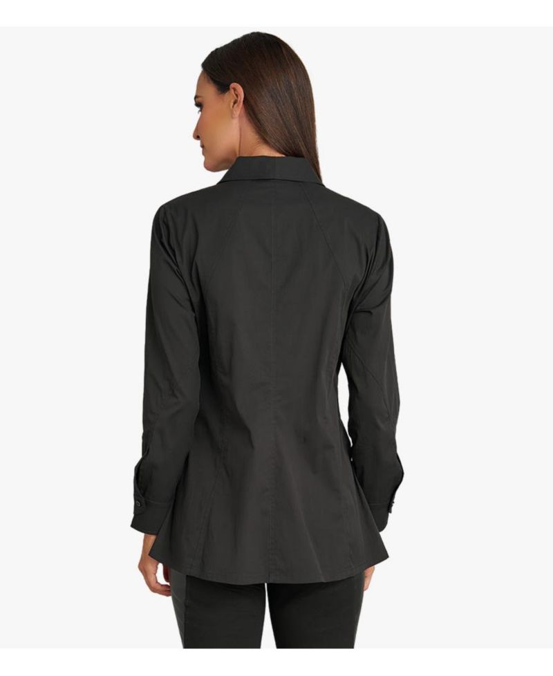 Women's Long Sleeves Cotton Poplin Asymmetrical Unique Cuff Transformation Tunic