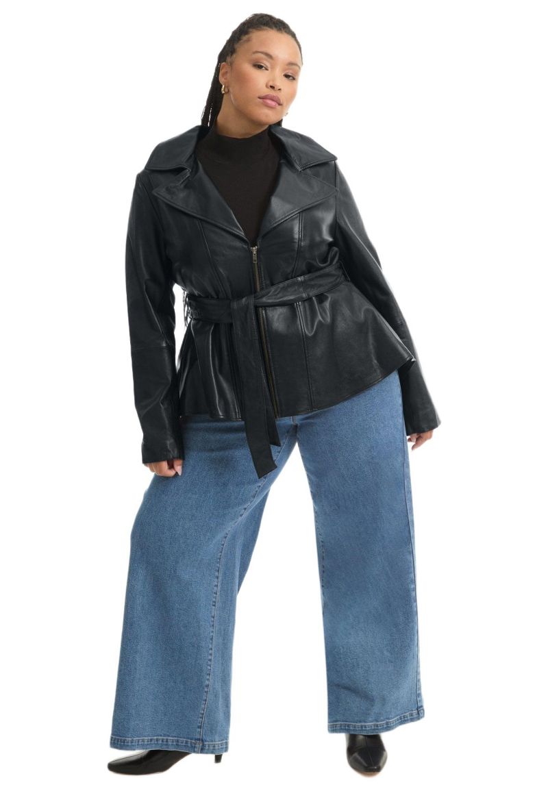 Women's June and Vie High-Low Belted Leather Jacket