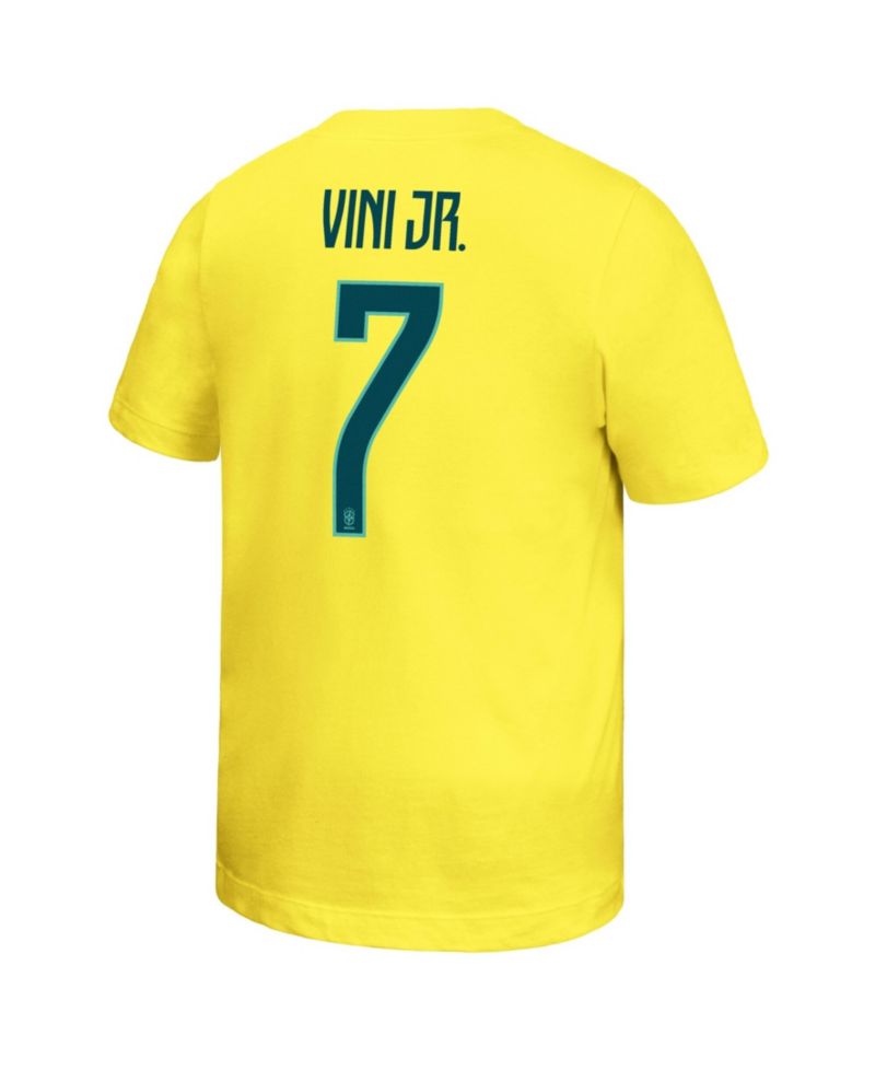 Big Boys and Girls Vini Jr. Yellow Brazil National Team Name & Number T-Shirt