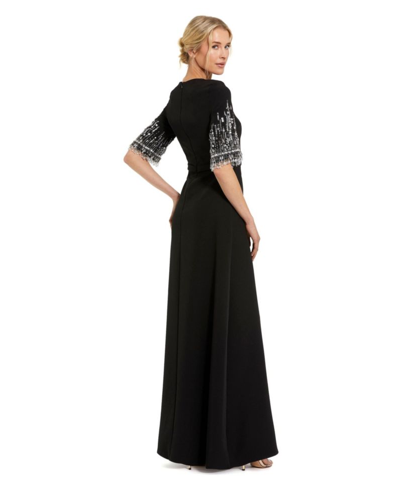 Women's Beaded 3/4 Sleeves Crepe A Line Gown