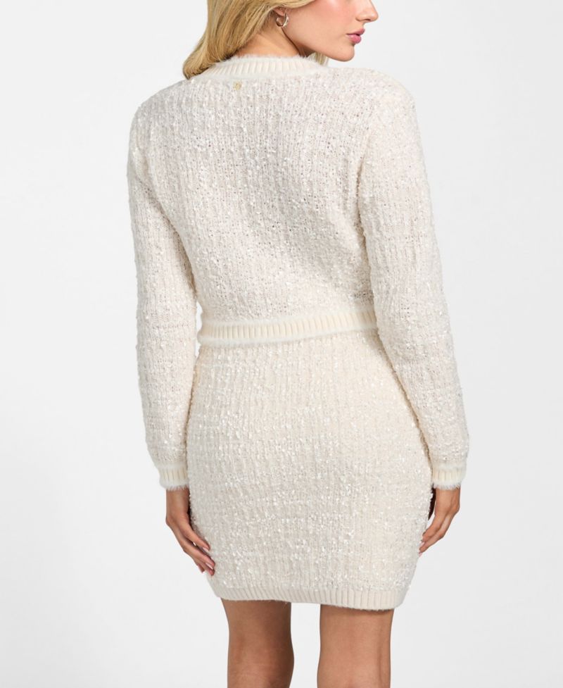 Women's Long-Sleeve Aomori Tape Yarn Detail V-Neck Cardigan Sweater