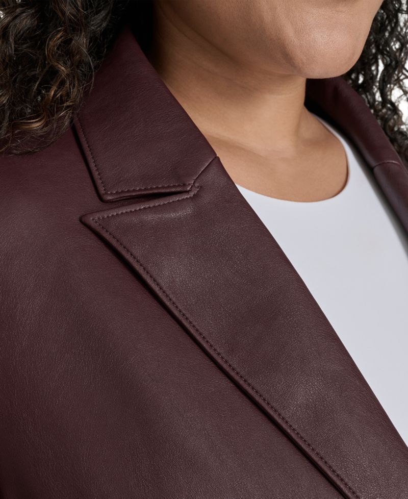 Plus Size Faux-Leather Peak-Lapel Blazer