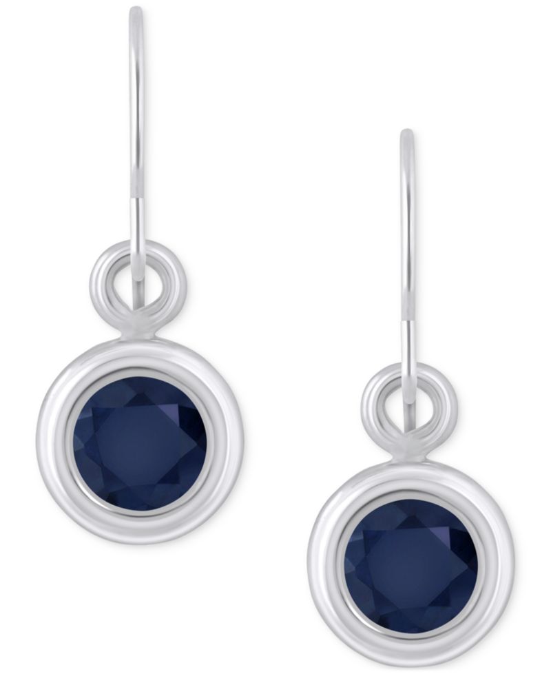 Sapphire Bezel Fish Hook Drop Earrings (3/4 ct. t.w.) in 10k Gold (Also Available in Ruby & Emerald)