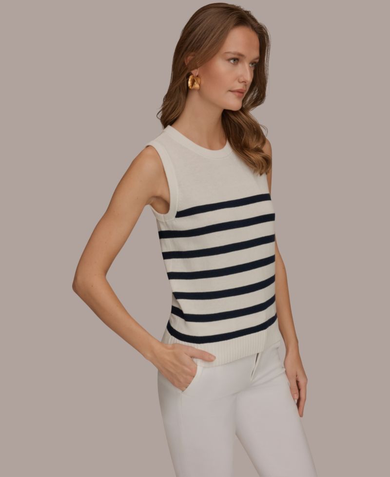 Women's Cotton Cashmere Striped Sleeveless Sweater