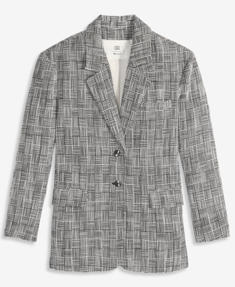 Women's Oversized Houndstooth Plaid Statement Blazer
