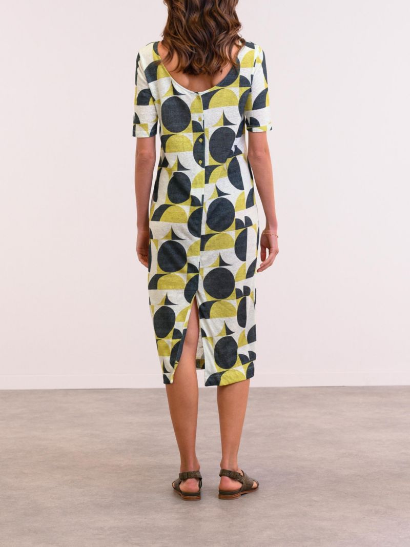 Women's Linen Blend Button Back Midi Dress