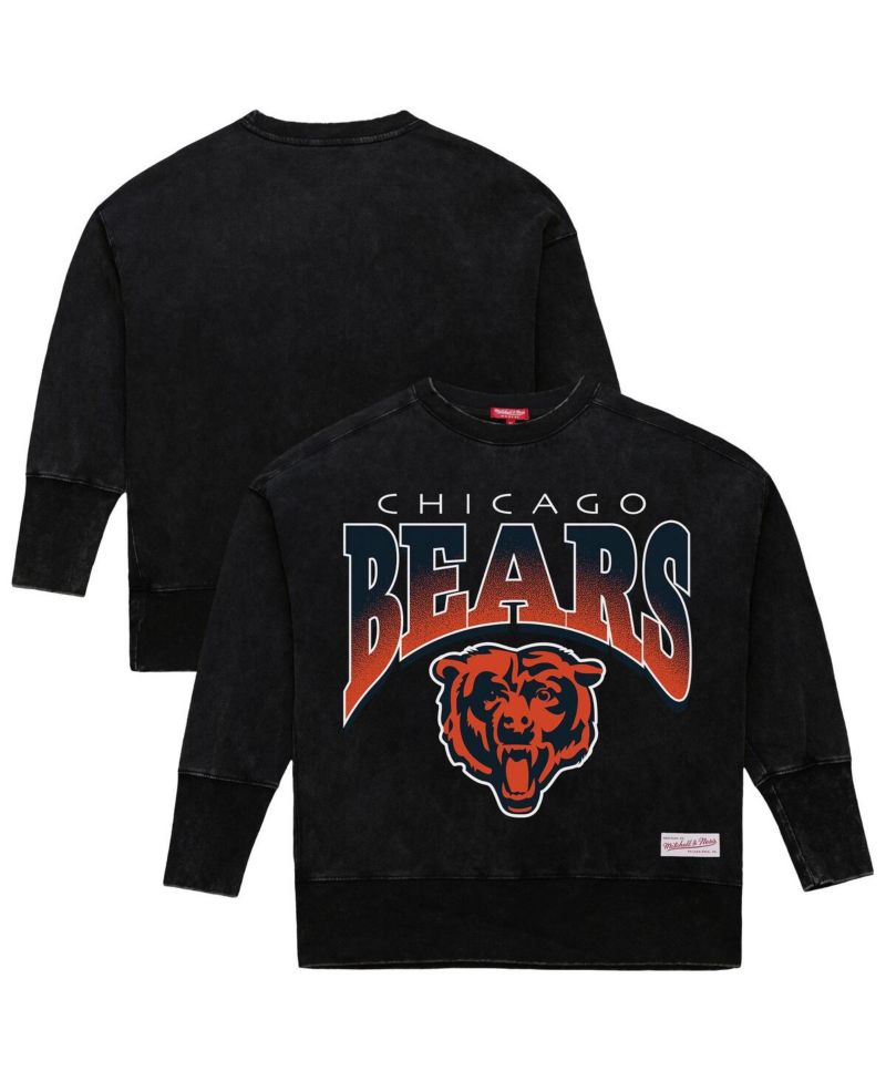 Women's Black Chicago Bears Delineate Mineral Wash Crewneck Sweatshirt