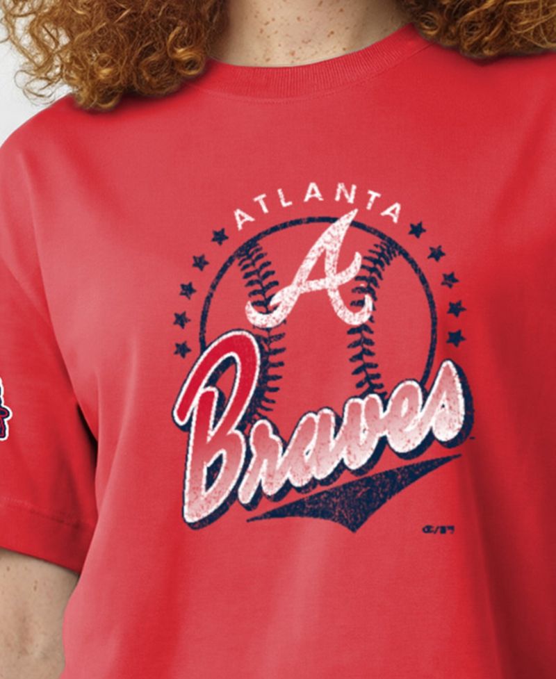 Women's Atlanta Braves Distressed Oversized-Fit Graphic T-Shirt