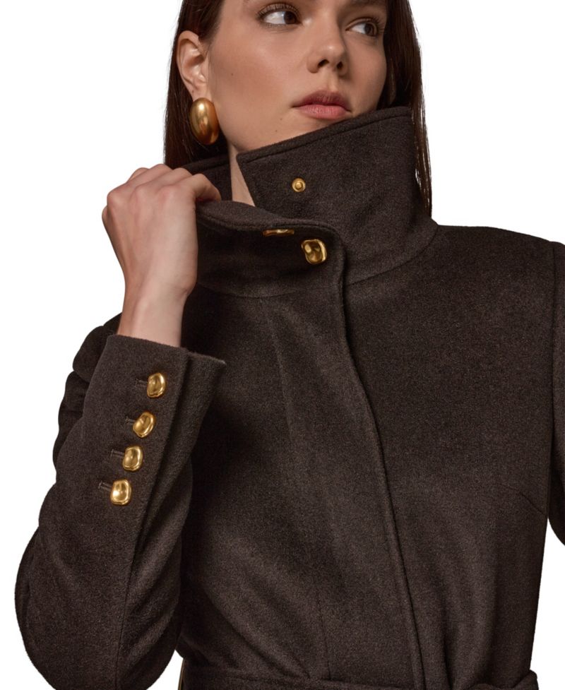 Women's Belted High-Collar Wool-Blend Coat