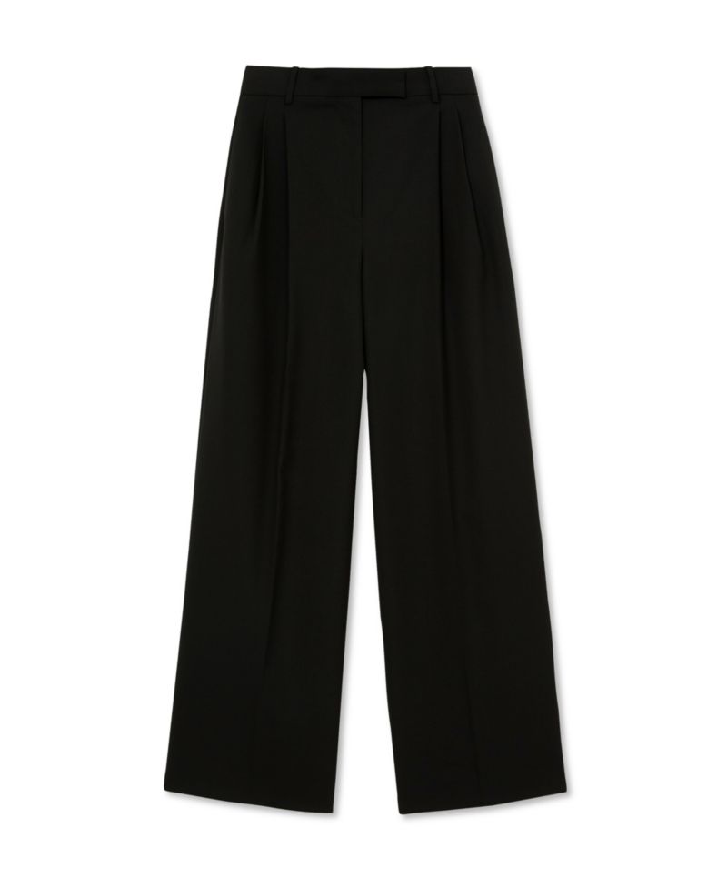 Petite Pleated Wide-Leg Wool-Blend Pants