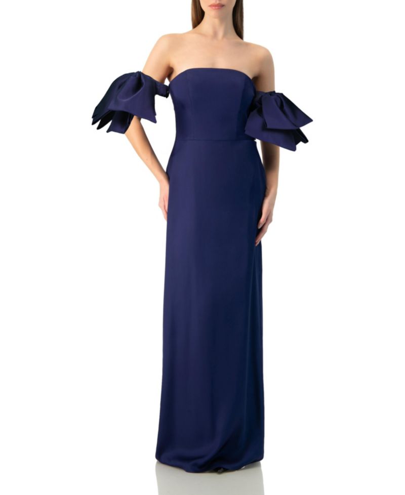 Women's Strapless Column Gown with Detachable Bow Sleeves