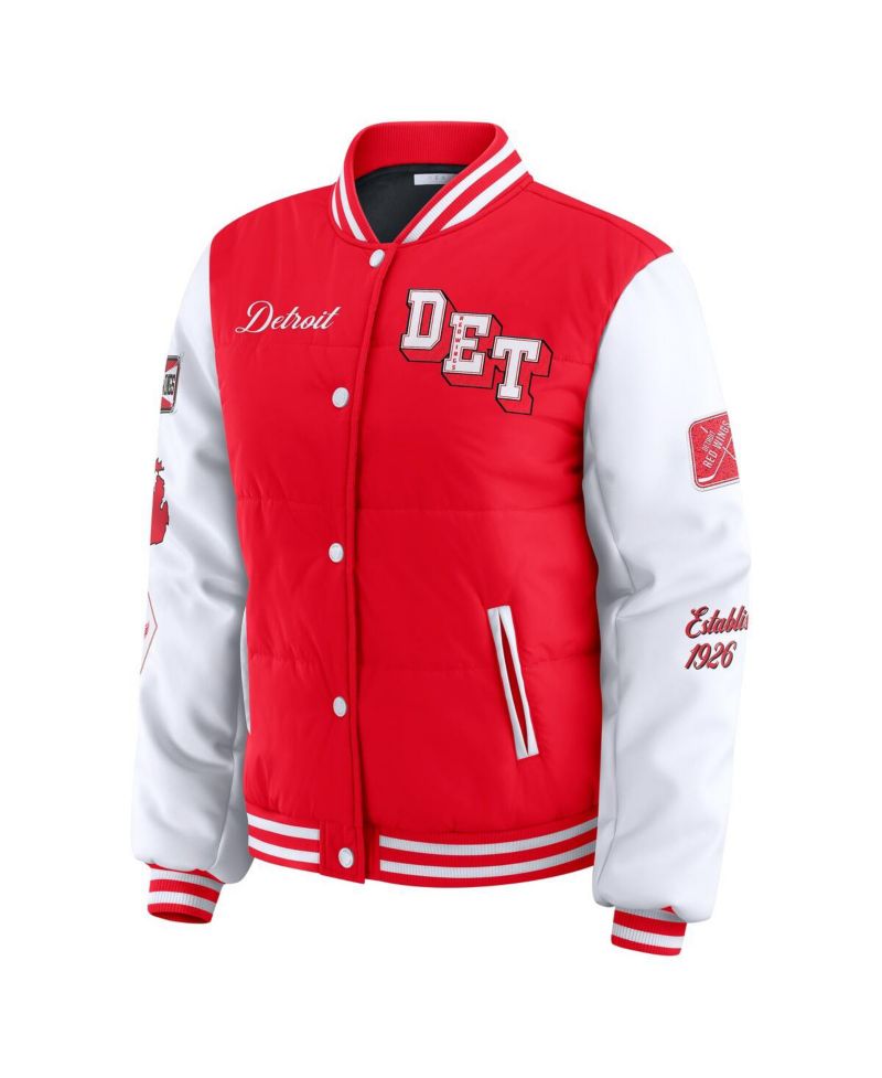 Women's Red/White Detroit Red Wings Varsity Full-Snap Puffer Jacket