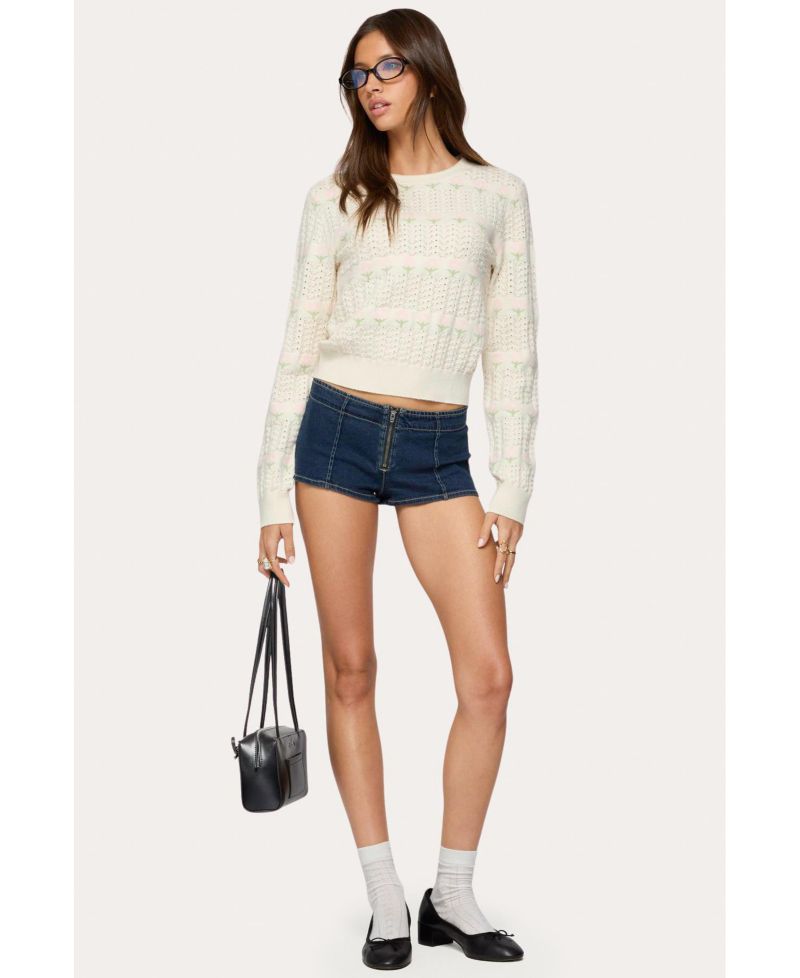 Womens Emerie Flower Textured Knit Sweater