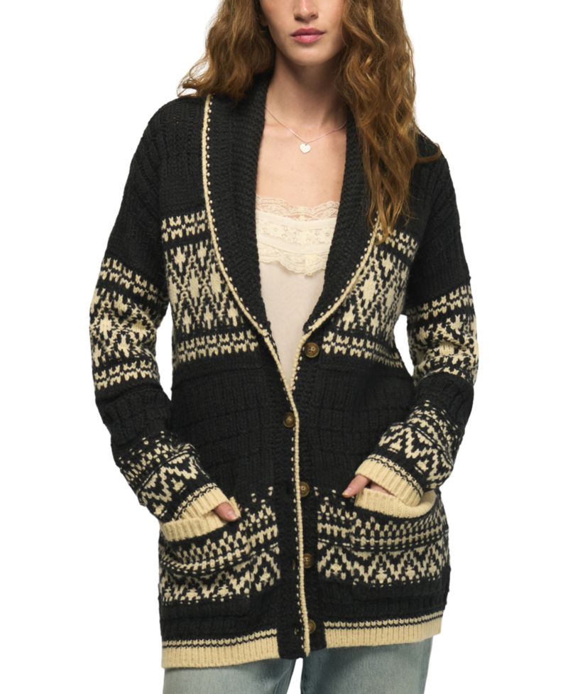 Women's Shawl-Collar Fair Isle Cardigan