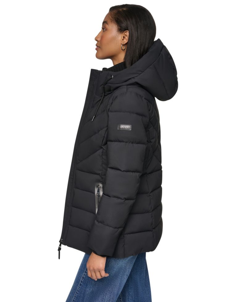 Women's Bibbed Knit Collar Puffer Coat