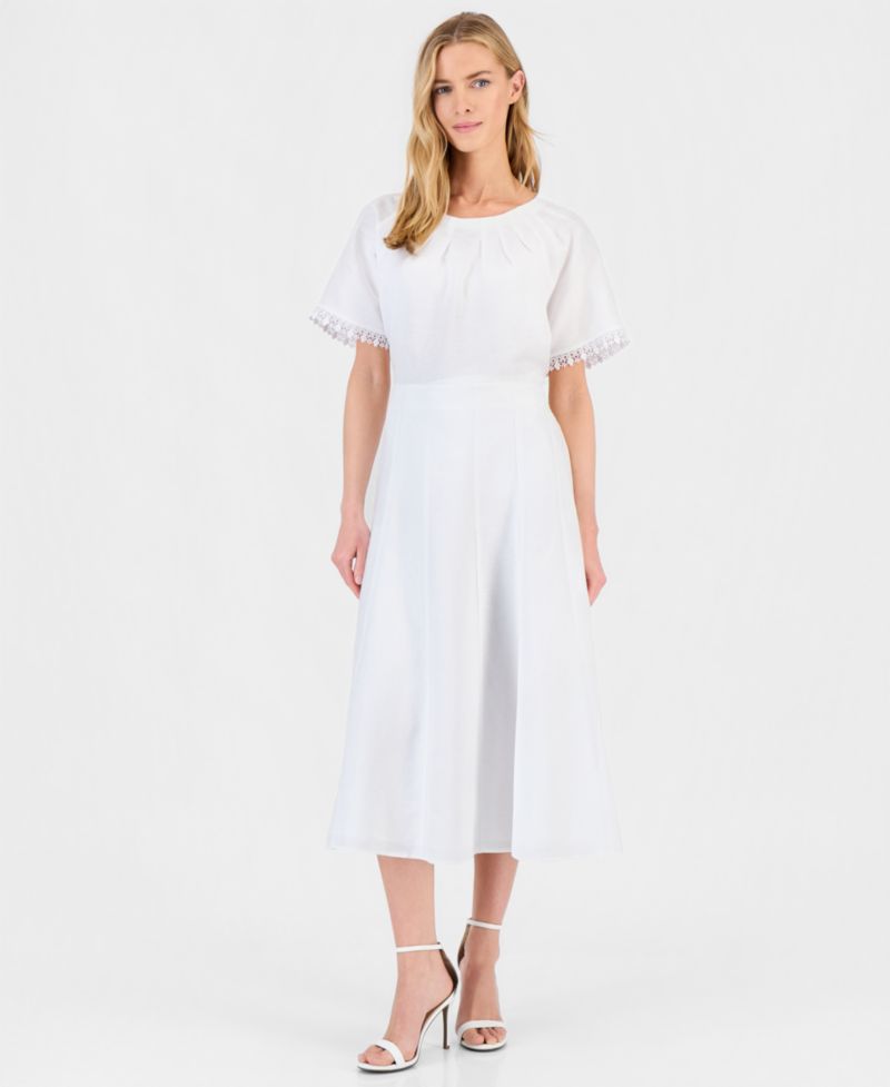 Women's Linen-Blend Pull-On A-Line Midi Skirt