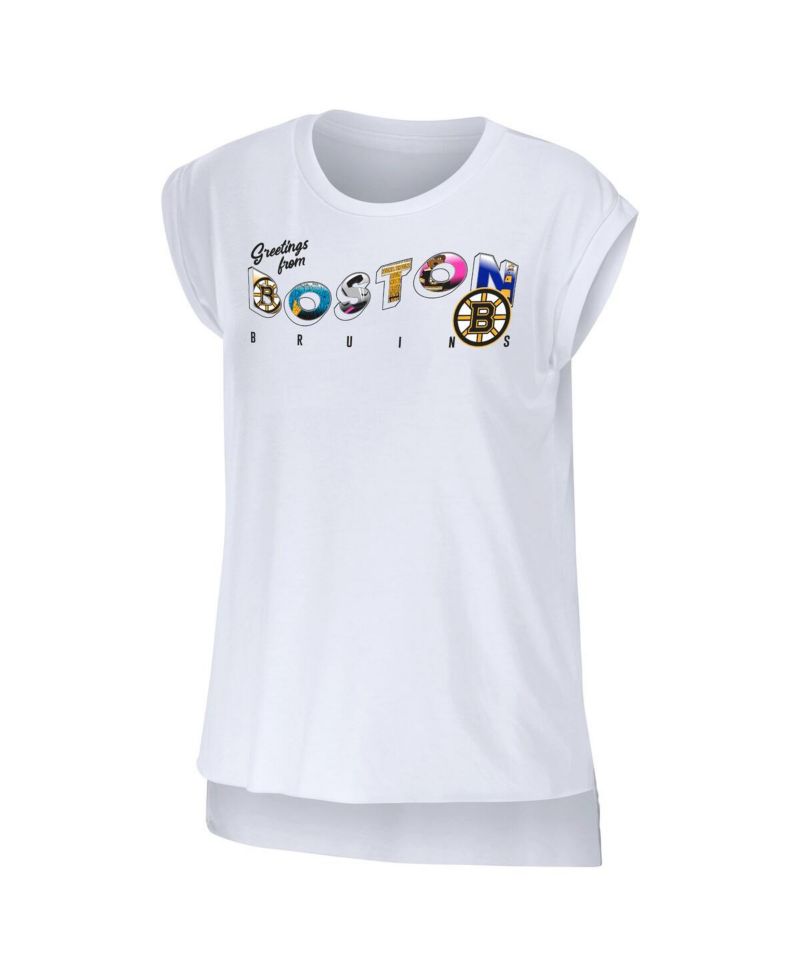 Women's White Boston Bruins Greetings From Muscle T-shirt