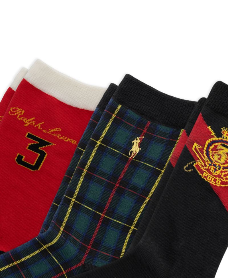 Boys' 4-11 Polo Crest Crew Socks, 3-Pack