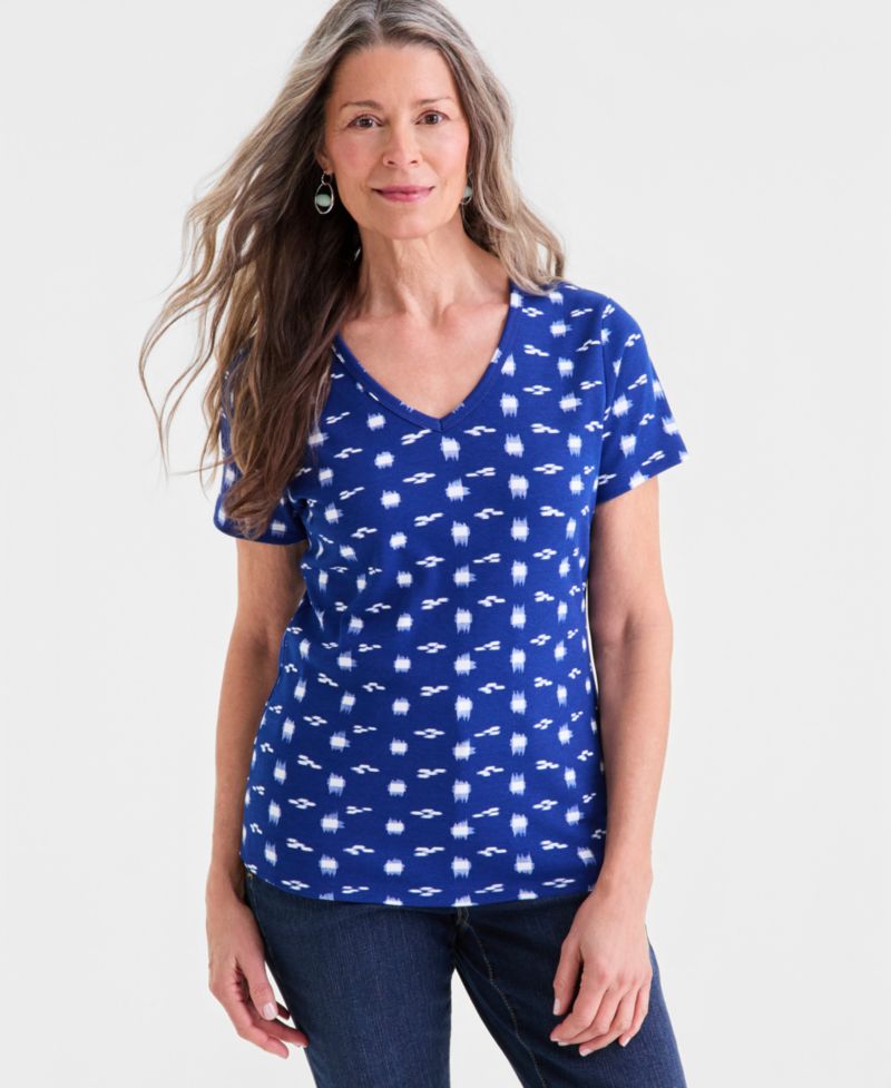 Women's Printed Short-Sleeve V-Neck Top